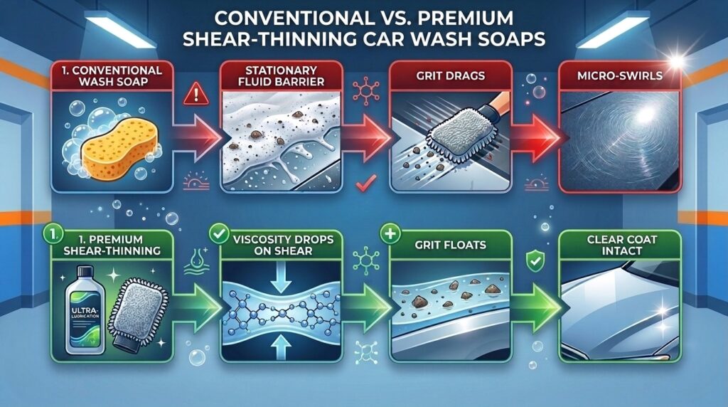 Best Car Shampoo for Dark or Black Paint conventional vs premium shear thinning car wash soaps